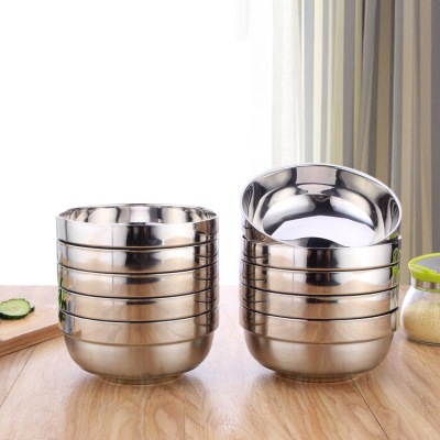 Factory Direct Sales 304 Stainless Steel Double-Layer Bowl Platinum Bowl Insulated Household Rice Bowl Children's Bowl Lettering Bowl