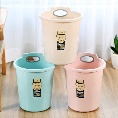 Plastic handle trash bin kitchen quality receive pail cartoon bear no cover European paper basket home trash