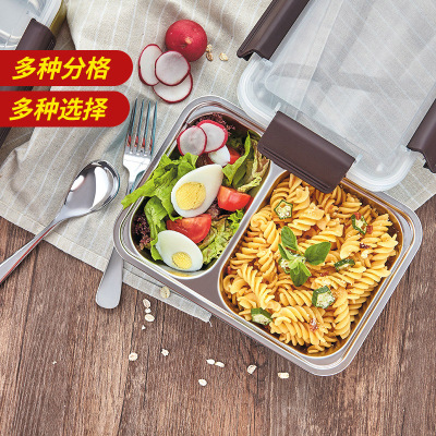 Stainless steel bento box insulated lunch box with separate lattice single - layer square plastic cover for adult simplicity