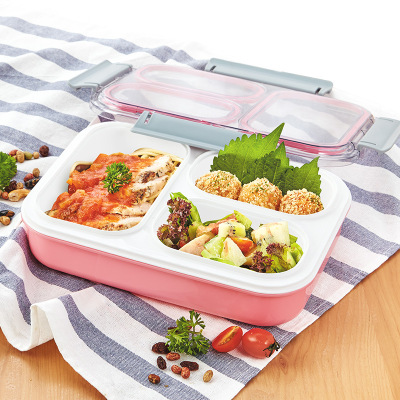 Stainless steel bento box thermal insulation lunch box single - layer square plastic lattice students with cover adults simple work