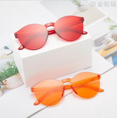 Frameless thick piece candy color amazon aliexpress hot men and women sunglasses candy color