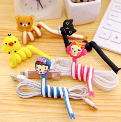 Q version of the cute animal long coiler creative silica gel coiling cable with a line manager cartoon earphone cable 