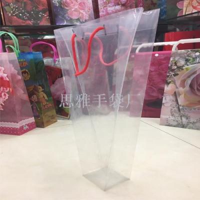 Transparent fresh flower bag PVC tube portable potted plant packing handbag