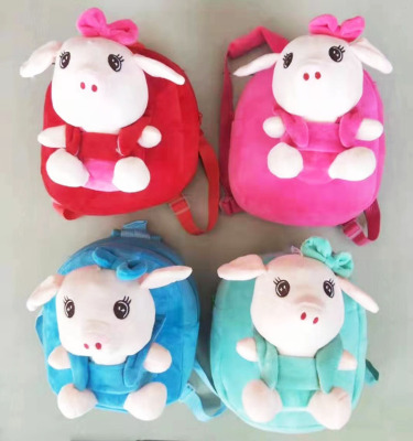 Bowknot piglet kindergarten children plush bag boy girl snack backpack cartoon cute backpack