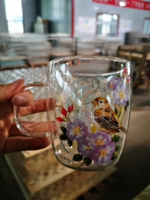 High borosilprivate double deck glass coffee mug
