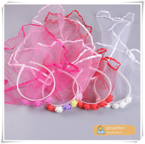 Children‘s Garland Headdress Korean Princess Veil Little Girl Sweet Hairband Princess Tulle Baby Performance Hair Ornaments Dress up