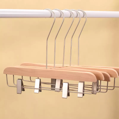 Natural color without lacquer wood color pants rack clothing store pants rack can be customized logo