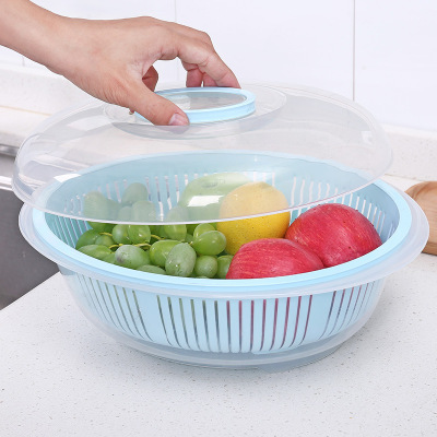 Fruit and vegetable tarpaulin cleaning basket plastic double layer drip basin baby bottle storage basket with lid