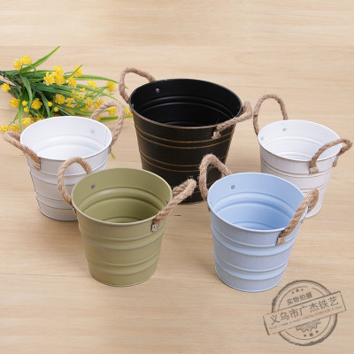 Tin flower bucket flower dry flower bucket shop creative decoration flower container living room French vase flowerpot