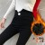 Black pencil trousers with small feet for women autumn/winter high waist slimming single breasted tight elastic and fleece leggings thermal cotton trousers