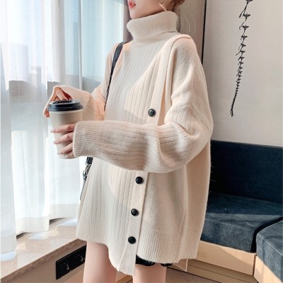Web celebrity turtlenecks for women 's loose Korean version of the lazy, 2019 new autumn/winter collection with a mix of white chunky knits