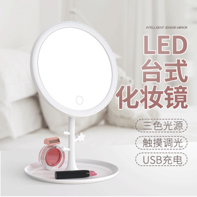 Internet Celebrity Folding Female Student Portable Small Mirror Desktop Desktop Vanity Mirror Dormitory Beauty with Light Led Make-up Mirror