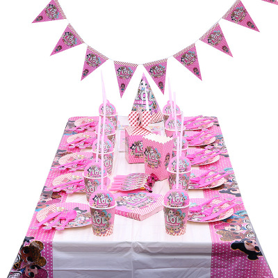 People usually come from the delicious party, Surprise baby Children Cartoon Cups, paper plates, Tablecloths, Flag pulling CARDS, cake stand Scene to the party