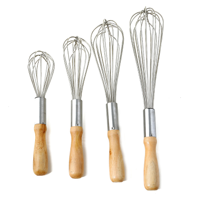 Wooden Handle Stainless Steel Eggbeater 10-Inch 12-Inch 14-Inch 16-Inch Baking Supplies Egg Beater