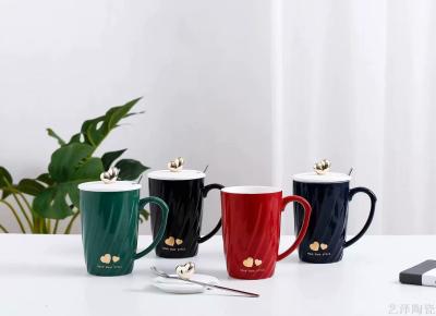Golden peach cover enamelled ceramic cup for lovers..