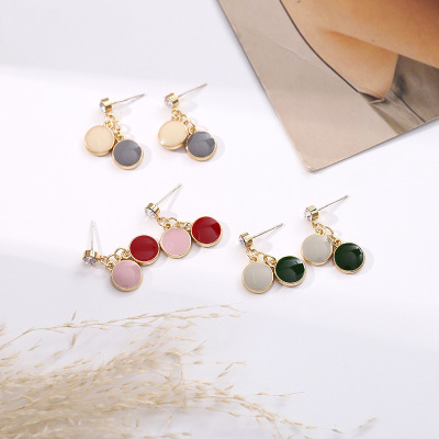 Gold foil contrast color drop glaze earrings simple, small and sweet temperament earrings 2019 fashion autumn and winter earrings web celebrity female
