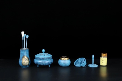 Yun ting technology national color pure copper burning blue incense road set incense seal spoon high-grade incense burner