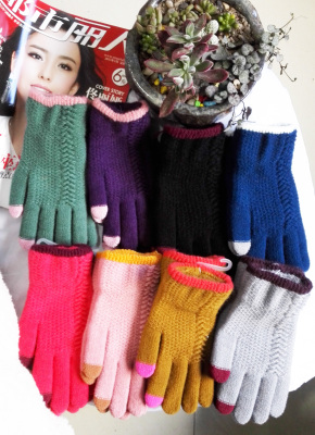 Women's Suede Fleece Touch Screen Jacquard Thermal Knitting Gloves Factory Direct Sales