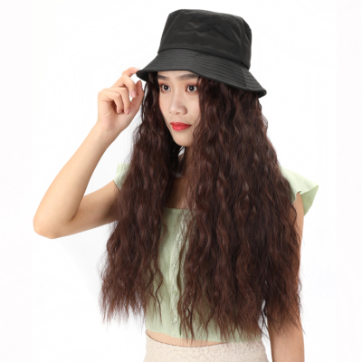 Factory direct selling fisherman's hat corn perm integral wig women's wool roll water ripple long curly hair wig