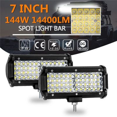 Hot Sale 7-Inch Strip Light 144W Work Light Four Rows of Spotlight Highlight Work Light Exclusive for Cross-Border