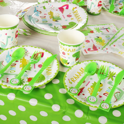 Children's birthday tableware party set paper hat paper cup paper plate table cloth dinosaur party tableware set