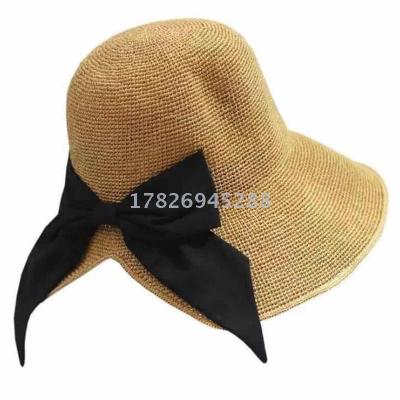 Butterfly holiday visor hat fisherman hat thin crochet straw hat soft-rim basin hat