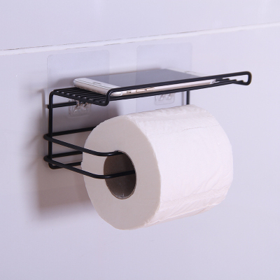 Creative Toilet Iron Roll Paper Towel Holder Nail-Free Wall Mounted Type Toilet Roll Paper Storage Rack