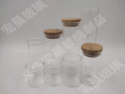 High borosilicate glass products transparent straight tube glass candy tube straight mouth glass tube bamboo cover