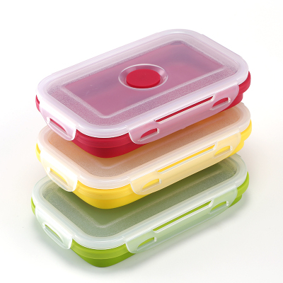 Sealed silicone folding lunch box single-layer crisper microwave bento box rectangular plastic lunch box for students