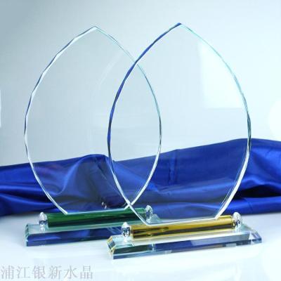 New crystal green leaf trophy outstanding staff award company high-grade customized production