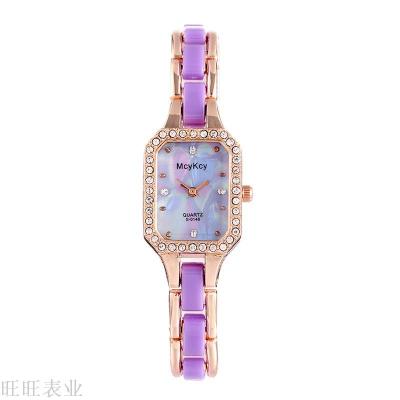 Hot-selling contracted shell face drilling square casual fashion lady plastic stainless steel students band wrist watch