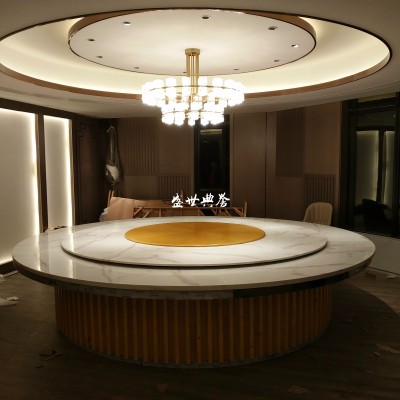 Tianjin star hotel new Chinese style furniture customized high-end club solid wood marble 15-30 people electric table
