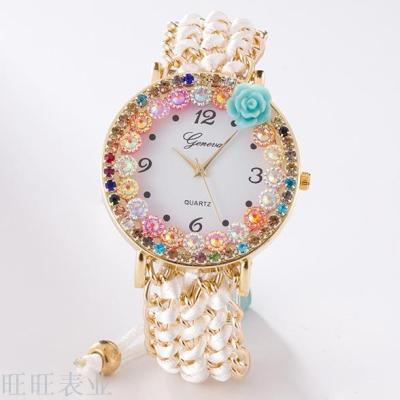 Hot-selling new fashion flower set diamond ladies fashion watch color rhinestone hand-woven quartz wrist watch