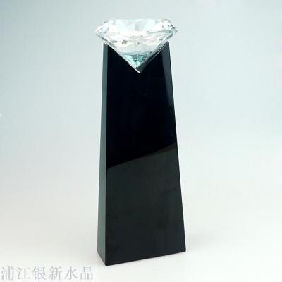 Crystal cup transparent diamond black base custom lettering enterprise award medal production commemorative plate