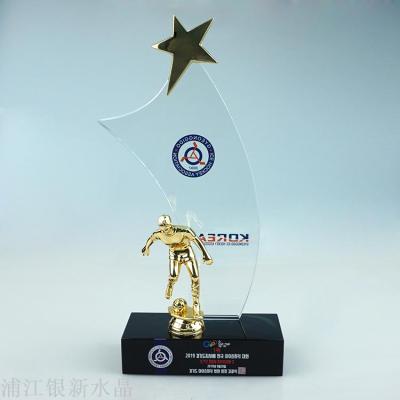 Creative football competition sports event crystal metal trophy customized school company sports day commemoration