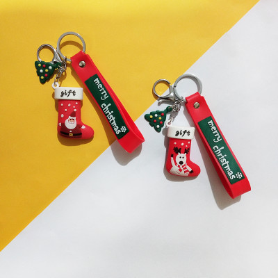 Cute Christmas socks key chain pendant creative ornaments Christmas key accessories free gift pendant