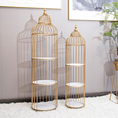 Neo-classical birdcage iron decoration living room and study creative european-style retro gourd top crafts shelf