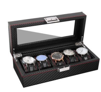 Currently Available Wholesale Luxury Edition Carbon Fiber 5-Bit Watch Storage Box 5 Pu Watch Box Factory Direct Sales