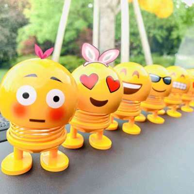 Best-Seller on Douyin Car Facial Expression Bag Spring Doll Shaking Head Ornament Smiley Creative Car Interior Decoration Spring Expression Doll