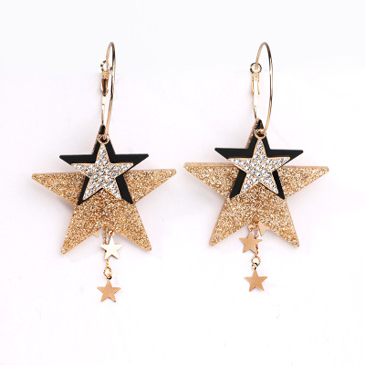 High-grade big circle studs five-pointed star earrings pendant Korean new simple earrings joker double-sided tassel earrings