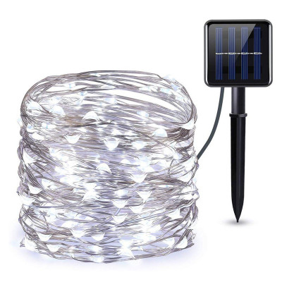 Solar copper wire string 100LED flash waterproof 8 features 2 new cross-border Amazon decorative yellow and white silver silk