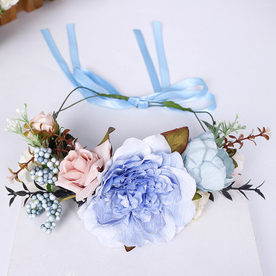 Garland hair band blue cloth hair band European and American flower bridal headdress bridal flower beach head band