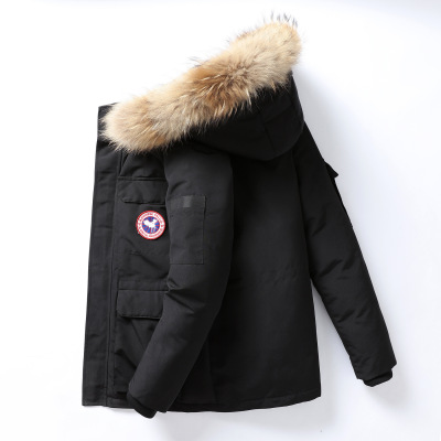 The new winter coat for men is a long style with detachable hoodie and a large padded jacket with wool collar