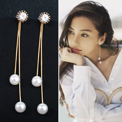 Korean version new long pearl earrings new simple silver needle anti-piracy earrings wholesale