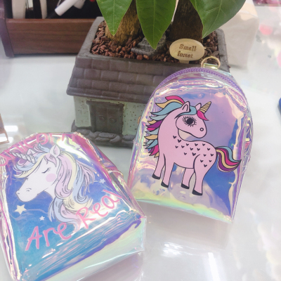 Unicorn bag small schoolbag key chain pendant reflective surface double-sided pattern mini schoolbag