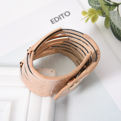 2019 New Women's Leather Bracelet Creative Copper Tube Bracelet Cross-Border Exclusive for Retro Bracelet Factory Wholesale Customizable