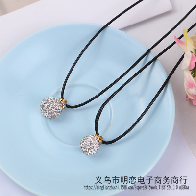 Korean style fashion accessories specifications full drilling glint ball pendant DIY leather rope necklace female wholesale