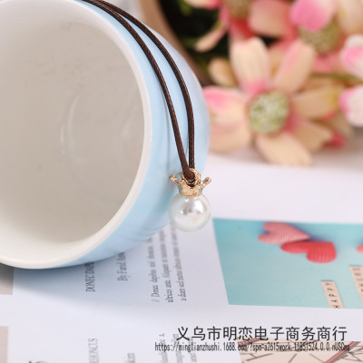 Korean crown imitation pearl pendant DIY leather necklace gifts manufacturers wholesale