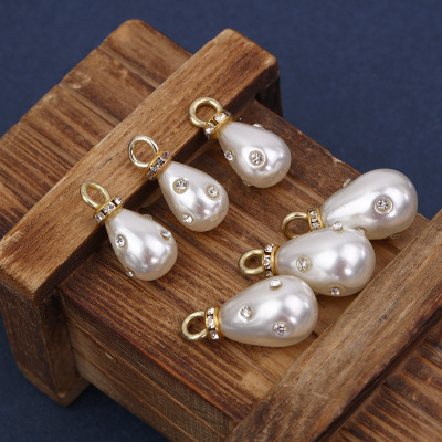 Diy diamond set ABS imitation pearl 10*14 drop shaped necklace pendant earring mobile phone accessories wholesale