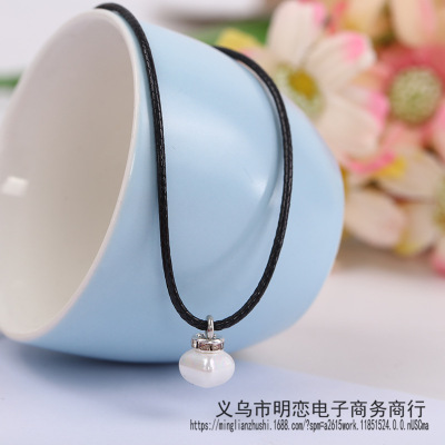 Korean simple finished shell DIY leather rope five-watch star square pendant ABS imitation pearl pendant necklace